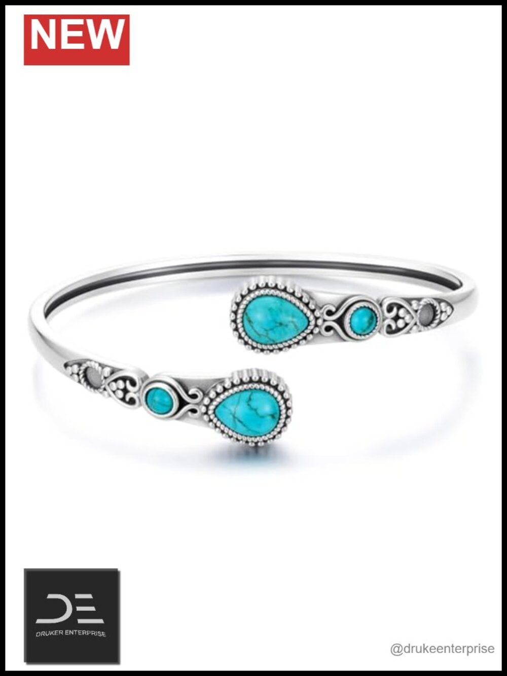 925 Sterling Silver Genuine Turquoise Open Cuff Bangle Bracelet Adjustable